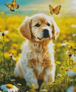 Golden Retriever With Butterflies Diamond Painting