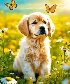 Golden Retriever With Butterflies Diamond Painting