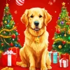 Golden Retriever With Christmas Trees Diamond Painting