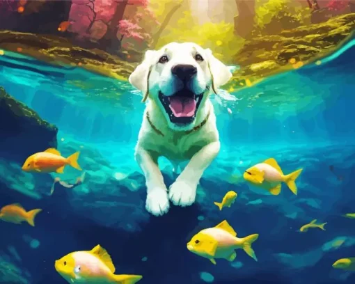 Great Pyrenees And Fish Diamond Painting