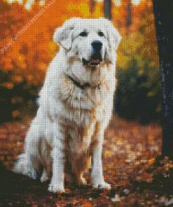 Great Pyrenees In Autumn Leaves Diamond Painting