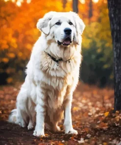 Great Pyrenees In Autumn Leaves Diamond Painting