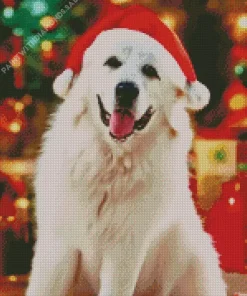 Great Pyrenees With Santa Hat Diamond Painting