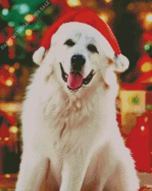 Great Pyrenees With Santa Hat Diamond Painting