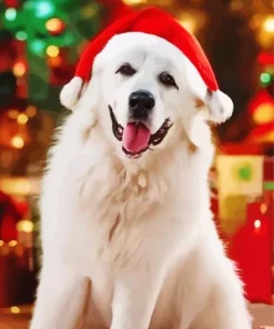 Great Pyrenees With Santa Hat Diamond Painting