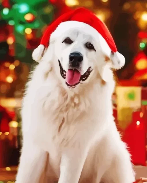 Great Pyrenees With Santa Hat Diamond Painting