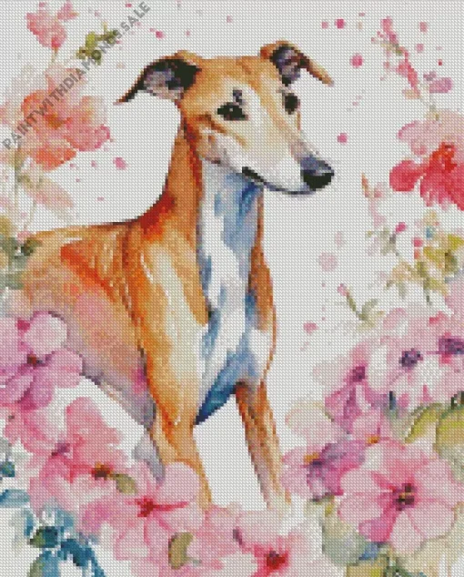 Greyhound In Flowers Diamond Painting