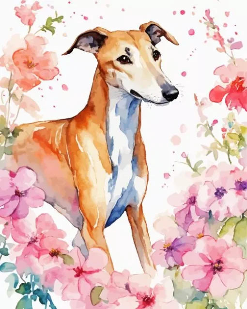 Greyhound In Flowers Diamond Painting