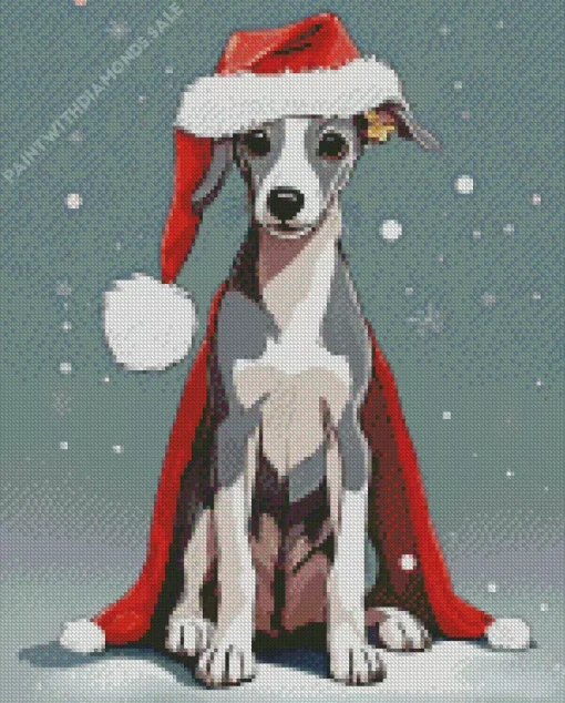 Greyhound In Santa Hat Diamond Painting