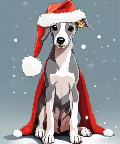 Greyhound In Santa Hat Diamond Painting