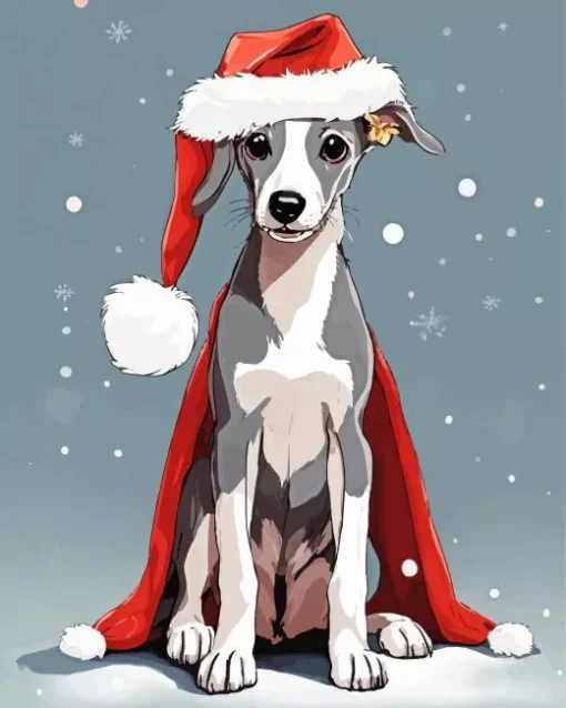 Greyhound In Santa Hat Diamond Painting