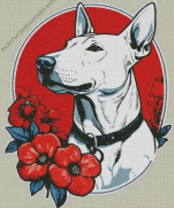 Greyhound With Red Flowers Diamond Painting