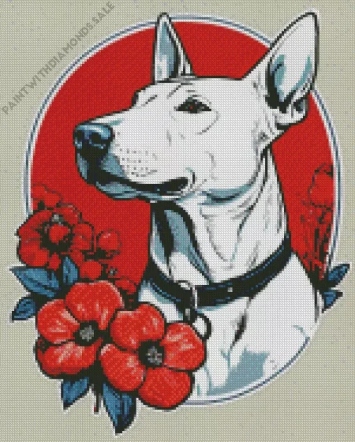 Greyhound With Red Flowers Diamond Painting