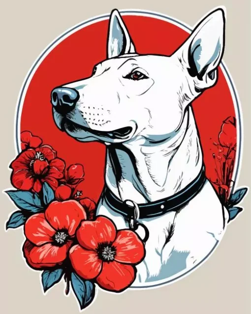 Greyhound With Red Flowers Diamond Painting