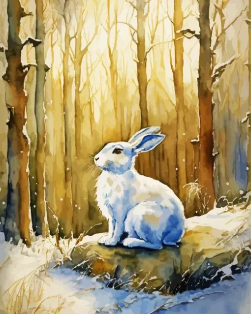 Hare In Snow Diamond Painting