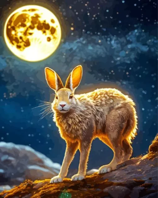 Hare With Full Moon Diamond Painting