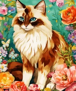 Himalayan Cat With Flowers Diamond Painting