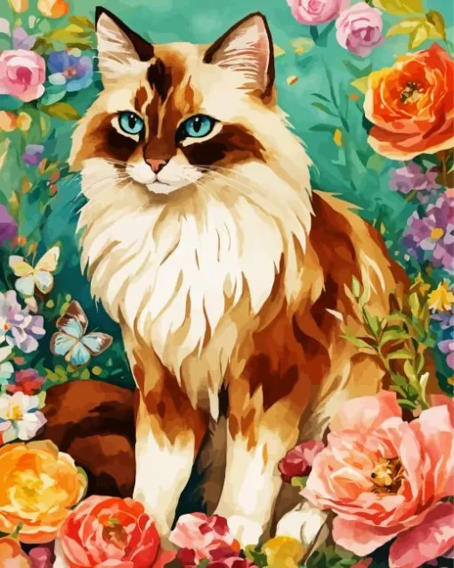 Himalayan Cat With Flowers Diamond Painting