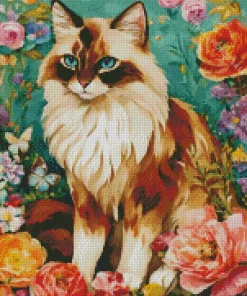 Himalayan Cat With Flowers Diamond Painting