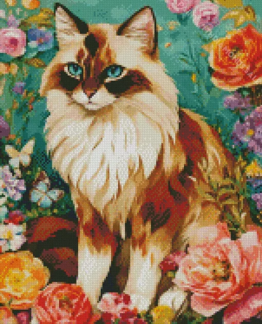 Himalayan Cat With Flowers Diamond Painting