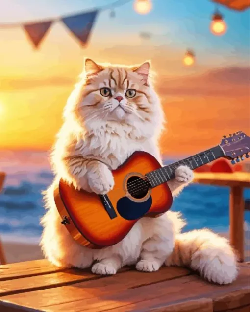 Himalayan Cat With Guitar Diamond Painting