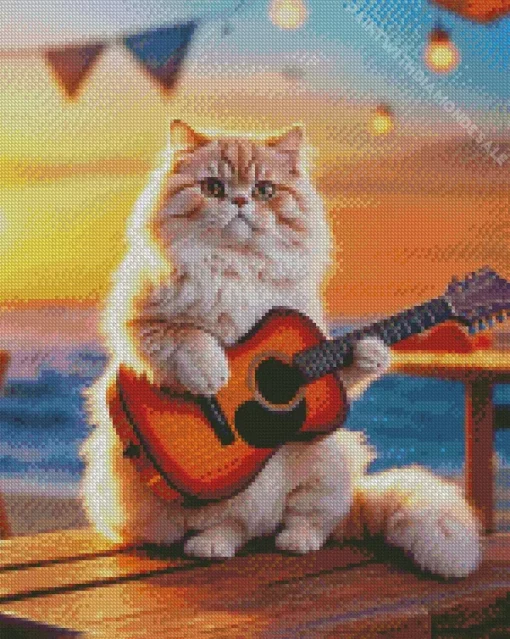 Himalayan Cat With Guitar Diamond Painting