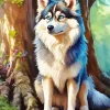 Husky Dog In Forest Diamond Painting