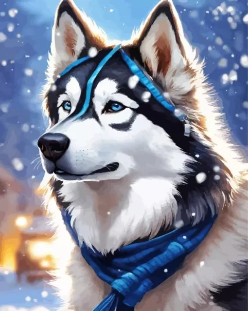 Husky In Snow Diamond Painting