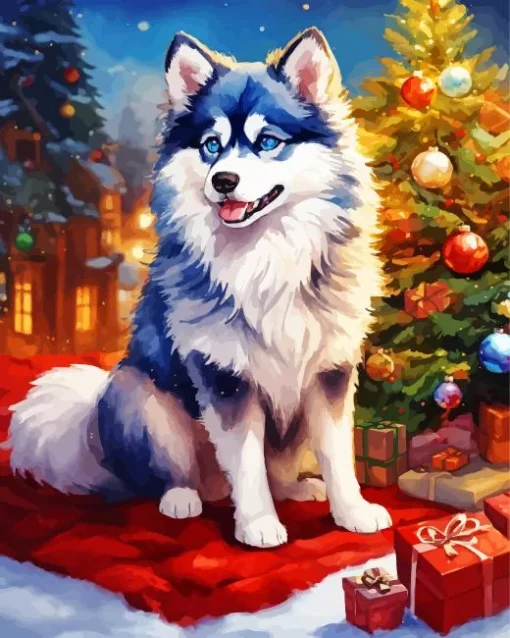 Husky With Christmas Gifts Diamond Painting