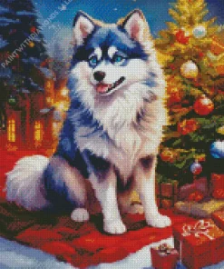 Husky With Christmas Gifts Diamond Painting