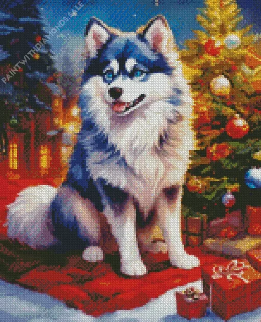 Husky With Christmas Gifts Diamond Painting