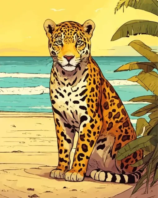 Jaguar In The Beach Diamond Painting