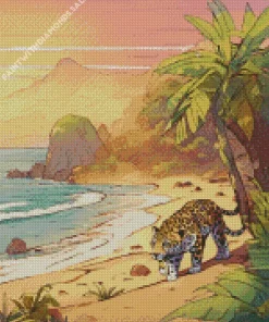 Jaguar Walking At The Beach Diamond Painting