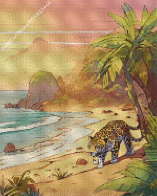 Jaguar Walking At The Beach Diamond Painting