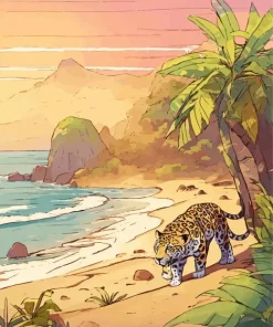 Jaguar Walking At The Beach Diamond Painting