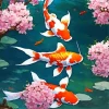 Koi Fish With Cherry Blossoms Diamond Painting