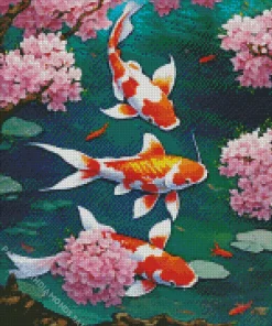 Koi Fish With Cherry Blossoms Diamond Painting