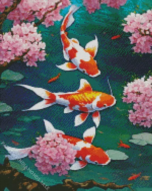 Koi Fish With Cherry Blossoms Diamond Painting