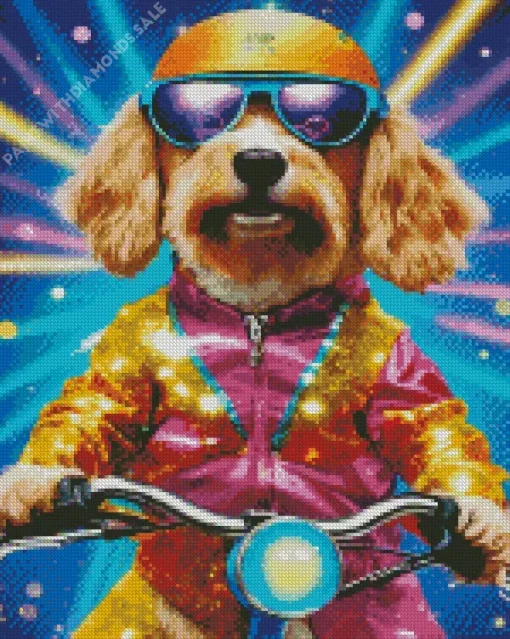 Labradoodle Dog On Motorcycle Diamond Painting