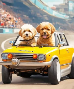 Labradoodle Dogs Driving Diamond Painting