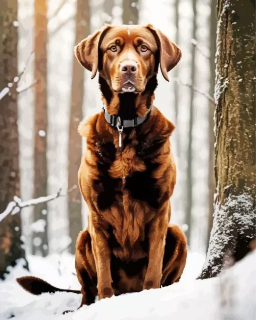 Labrador Retriever In A Snowy Forest Diamond Painting