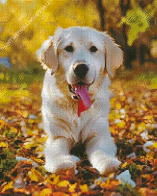 Labrador Retriever With Autumn Leaves Diamond Painting