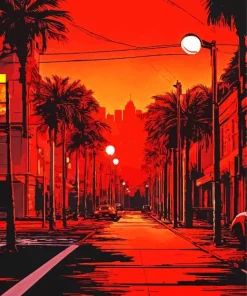 Los Angeles In Red Lights Diamond Painting