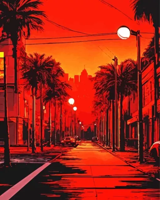 Los Angeles In Red Lights Diamond Painting