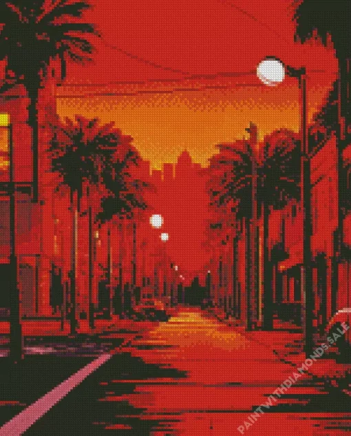 Los Angeles In Red Lights Diamond Painting