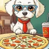 Maltese Eating Pizza Diamond Painting