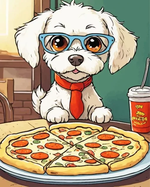 Maltese Eating Pizza Diamond Painting