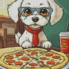 Maltese Eating Pizza Diamond Painting