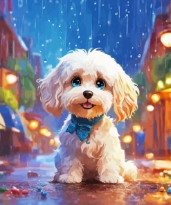 Maltese In Rain Diamond Painting