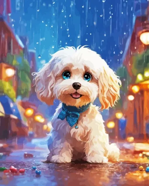 Maltese In Rain Diamond Painting